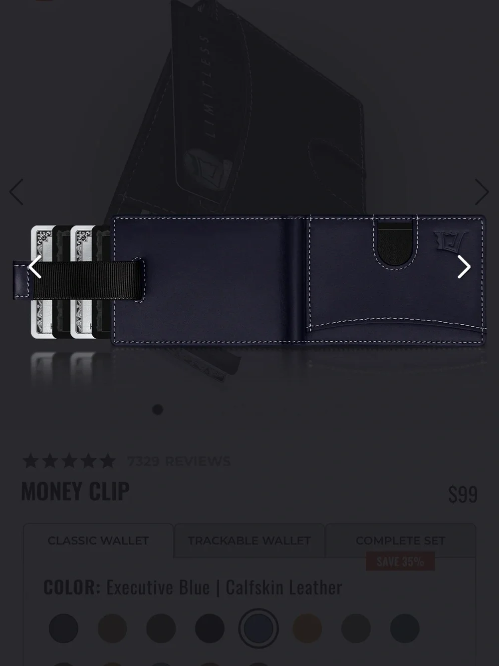 Kings Loot Money Clip-Slim Wallet- Blue leather